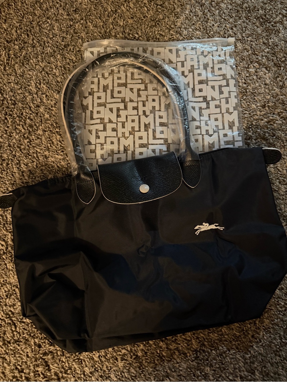Longchamp Black Nylon Tote with Leather Trim and Silver Logo - Picture 5 of 10